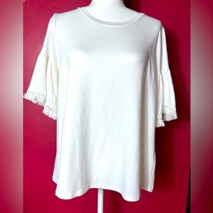 Johnny Was Calme Trimmed Sleeve Swing Tee, White, Size Small, NWT
